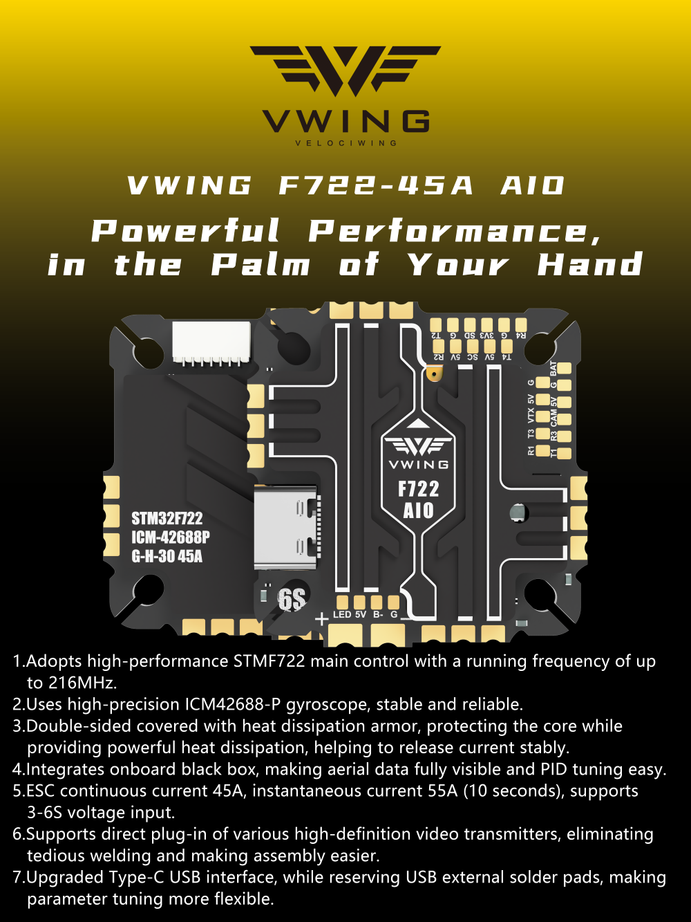 Controlador de Voo VWING F722  - Betaflight Fc avaliação e preço